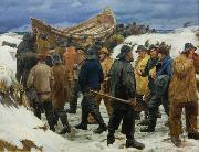 Michael Ancher The Lifeboat is Taken through the Dunes painting